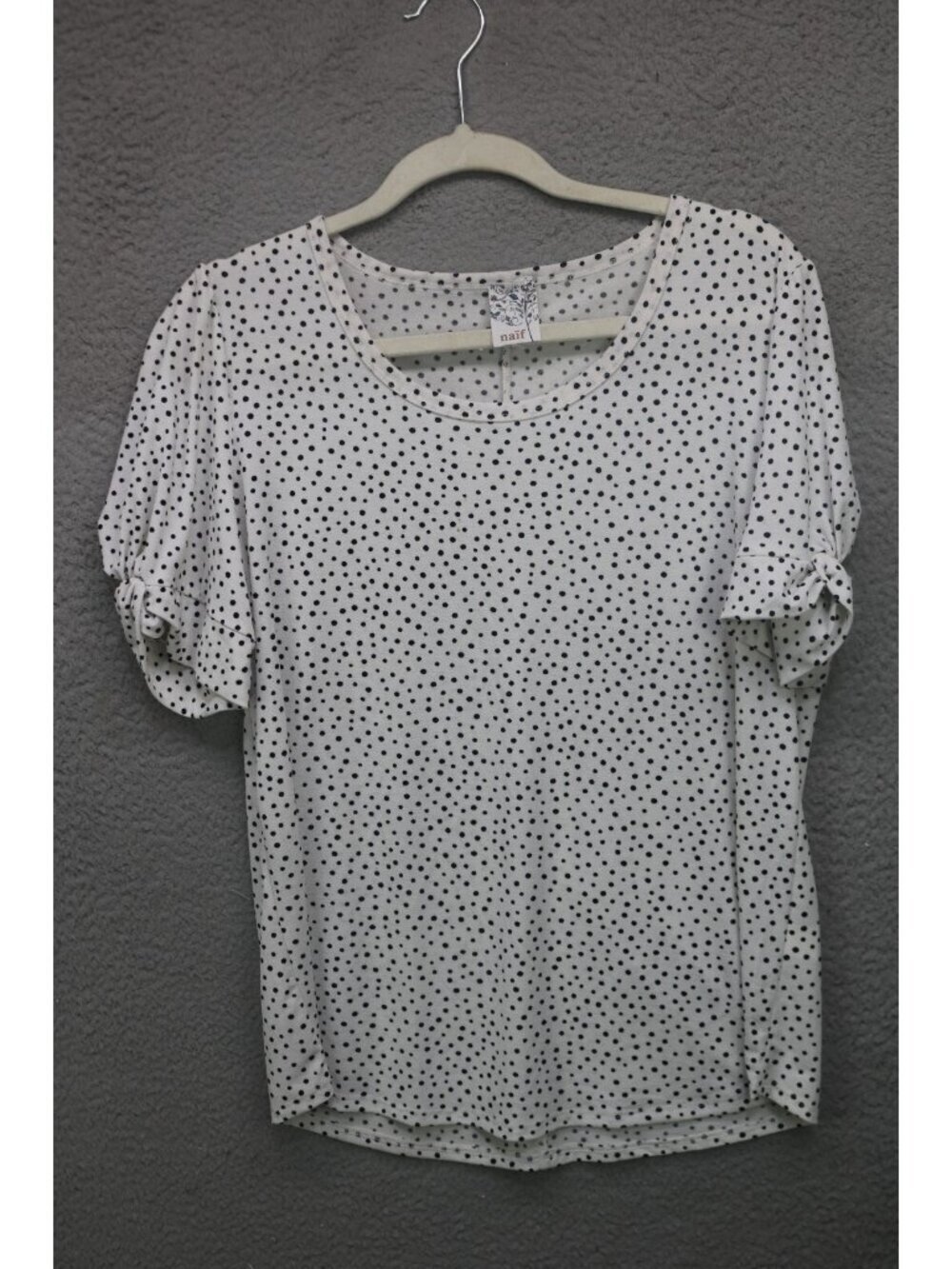 Naif Anthropologie White w/Black Polka Dots Short Puff Sleeve Top-Large-Preppy